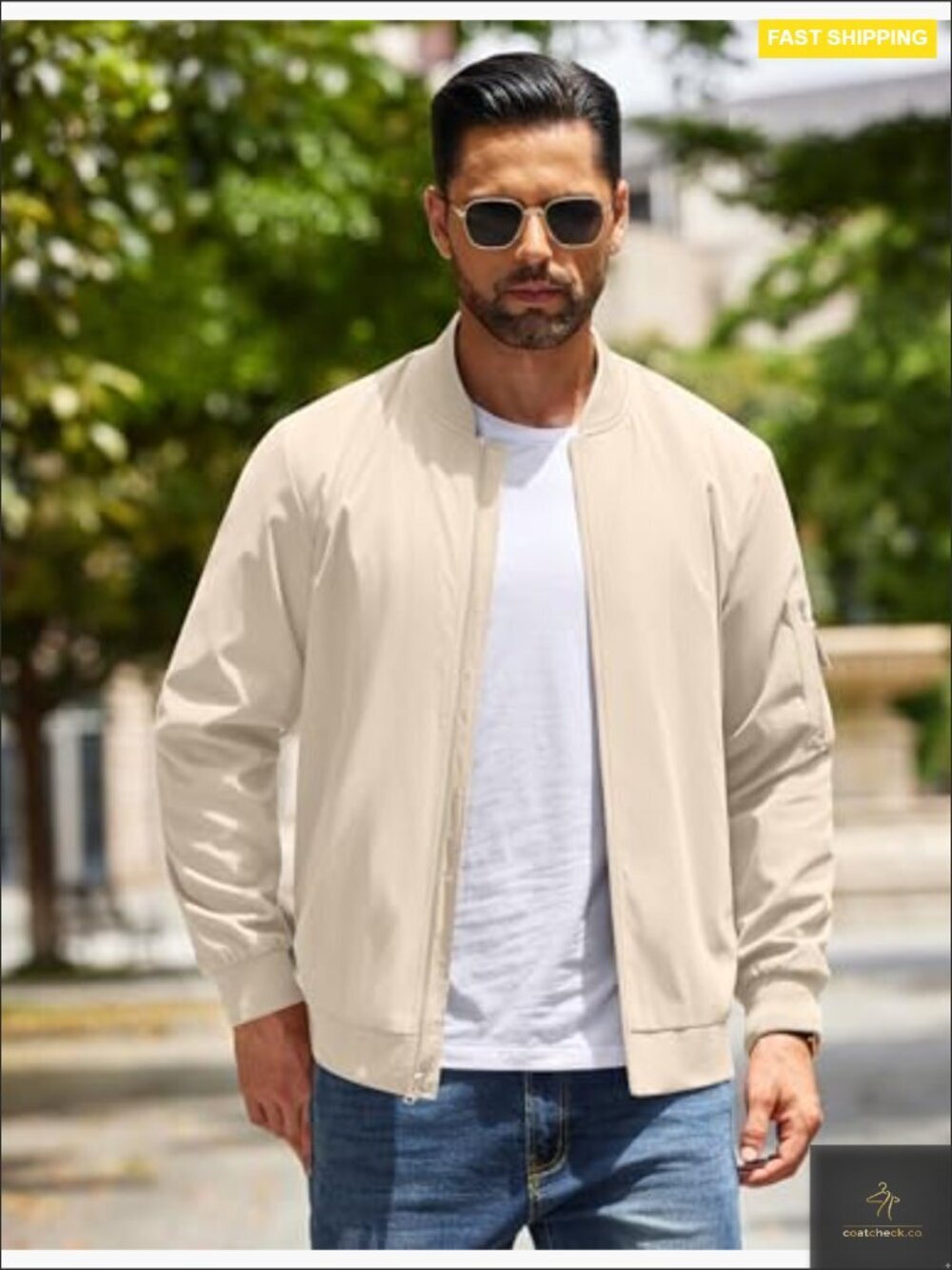 Lightweight Bomber Jacket Casual Zip Up Windbreaker Spring Fall with Pockets - Picture 3 of 6